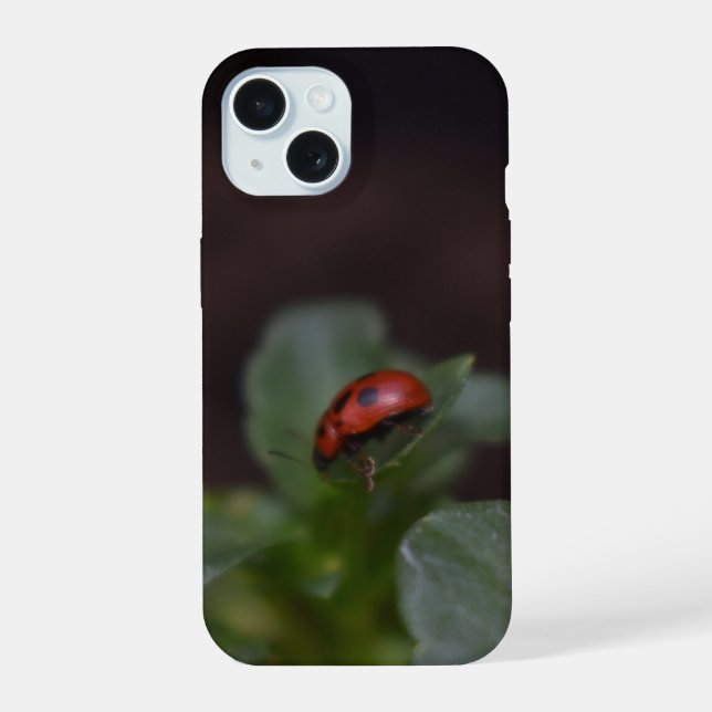 Ladybug on Flowers iPhone 15 Case (Back)