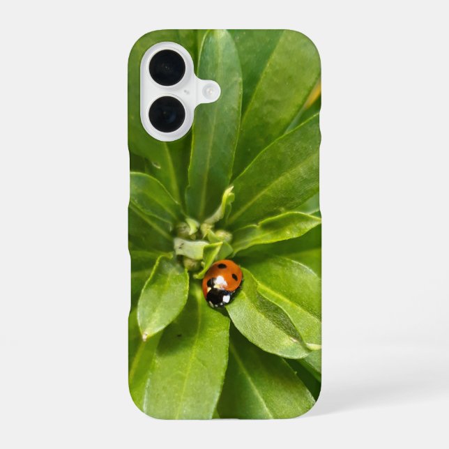 Ladybug on Flowers iPhone 16 Case (Back)