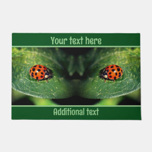 Ladybug On Leaf Close Up Personalized   Doormat