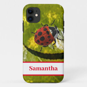 Ladybug on Leaf with Name Case-Mate iPhone Case