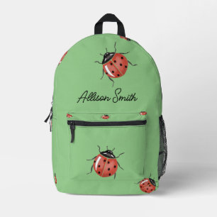 Ladybug on light green personalised printed backpack