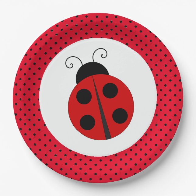 Ladybug on Polka Dots Design Paper Plates (Front)