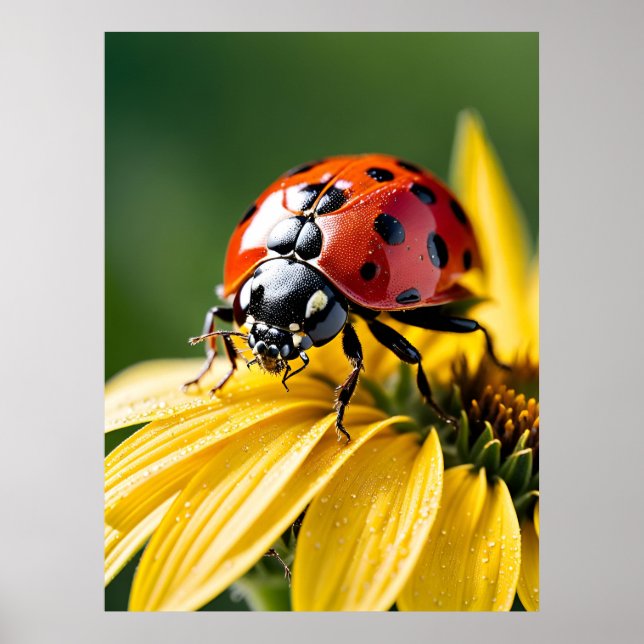 Ladybug on Sunflower Macro Photography Poster (Front)