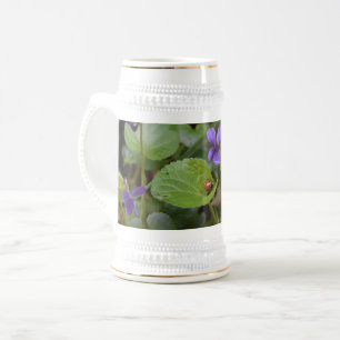 Ladybug on Sweet Violet Flowers Beer Stein