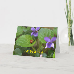 Ladybug on Sweet Violet Flowers Card