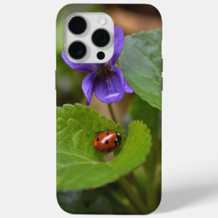Ladybug on Sweet Violet Flowers iPhone 15 Pro Max Case