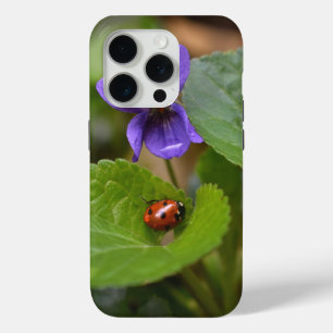 Ladybug on Sweet Violet Flowers iPhone 15 Pro Case