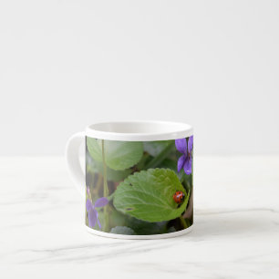 Ladybug on Sweet Violet Flowers Espresso Cup