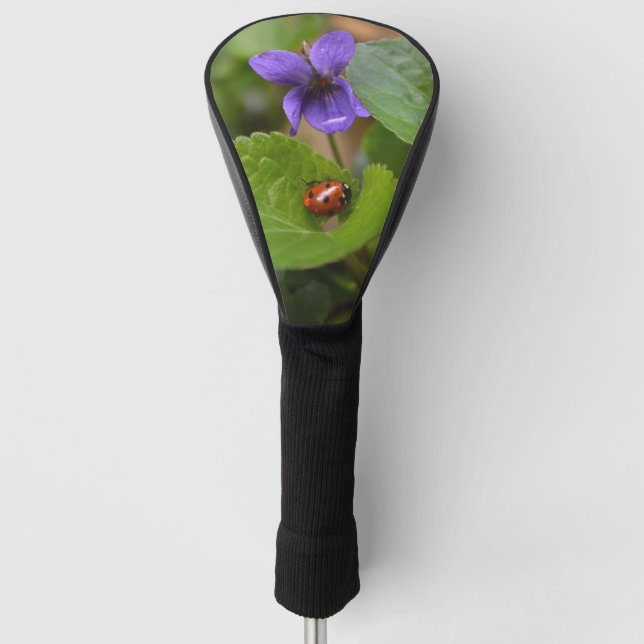 Ladybug on Sweet Violet Flowers Golf Head Cover (Front)