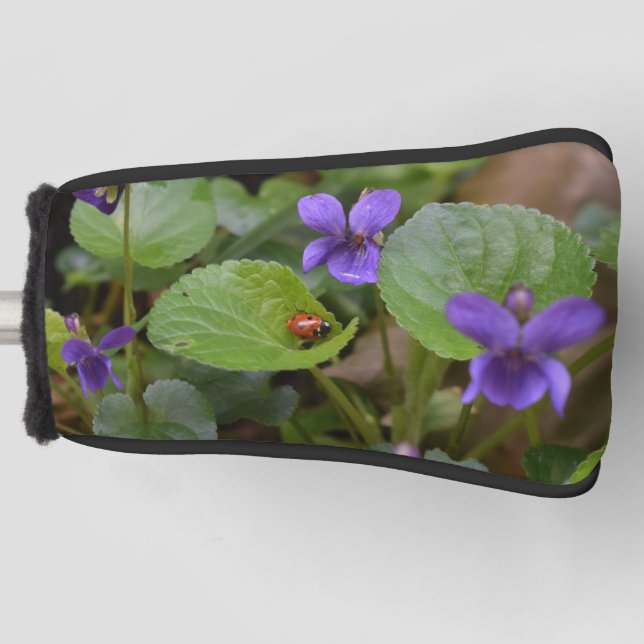 Ladybug on Sweet Violet Flowers Golf Head Cover (Front)