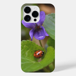 Ladybug on Sweet Violet Flowers iPhone 14 Pro Max Case