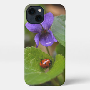 Ladybug on Sweet Violet Flowers iPhone 13 Case