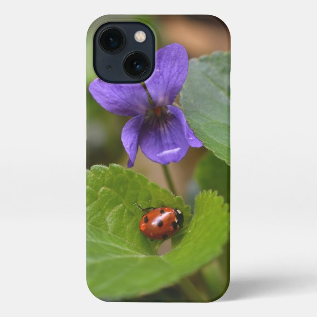 Ladybug on Sweet Violet Flowers iPhone Case (Back)