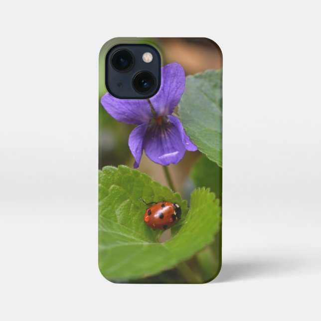 Ladybug on Sweet Violet Flowers iPhone Case (Back)