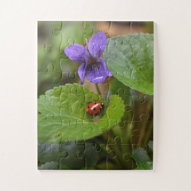 Ladybug on Sweet Violet Flowers Jigsaw Puzzle (Vertical)