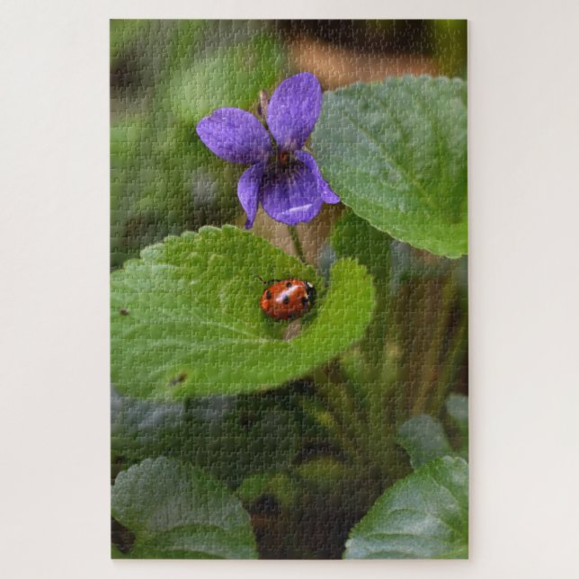 Ladybug on Sweet Violet Flowers Jigsaw Puzzle (Vertical)
