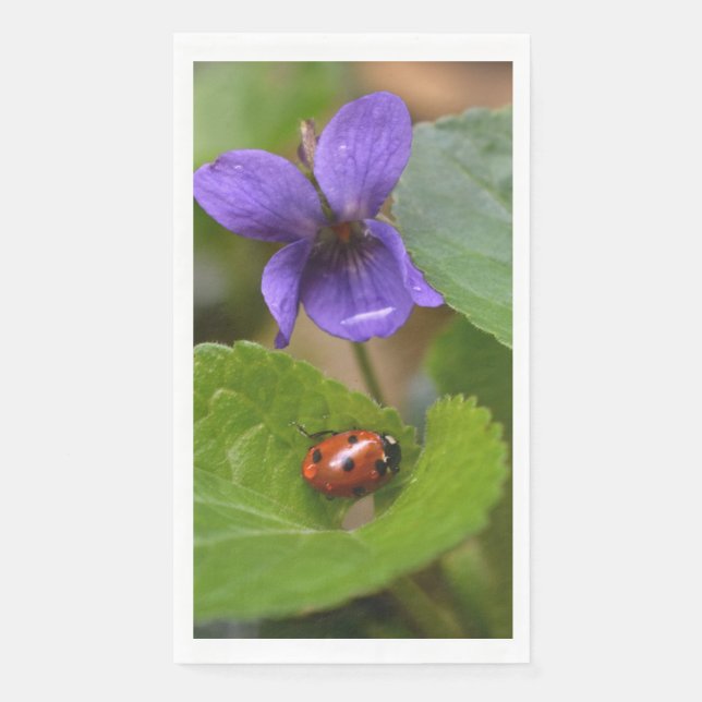 Ladybug on Sweet Violet Flowers Napkin (Front)