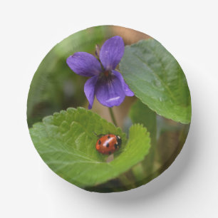 Ladybug on Sweet Violet Flowers Paper Plate