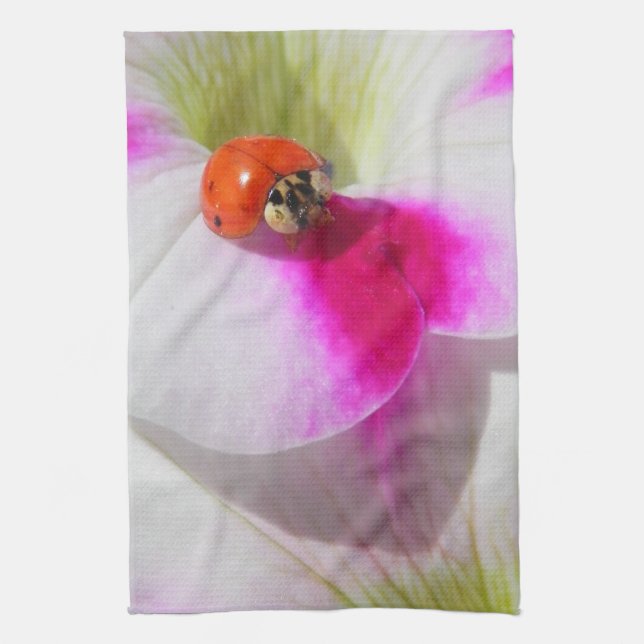 Ladybug on the petunia -   Kitchen Towel (Vertical)