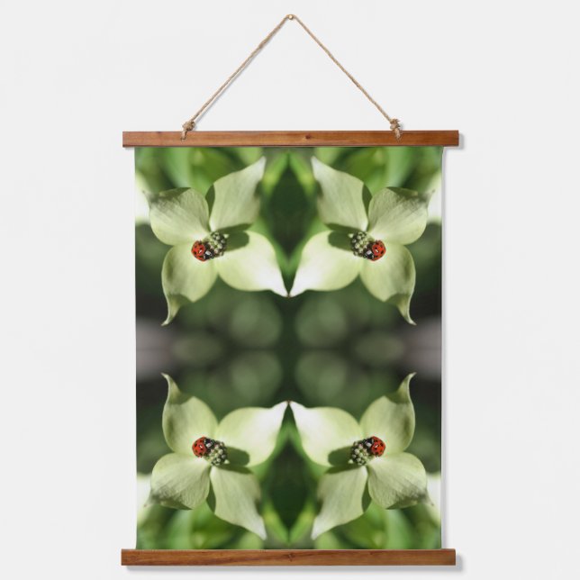 Ladybug On White Dogwood Flower Abstract Hanging Tapestry (Front)