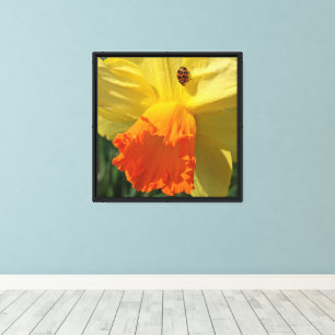 Ladybug on Yellow Daffodil Floral Canvas Print