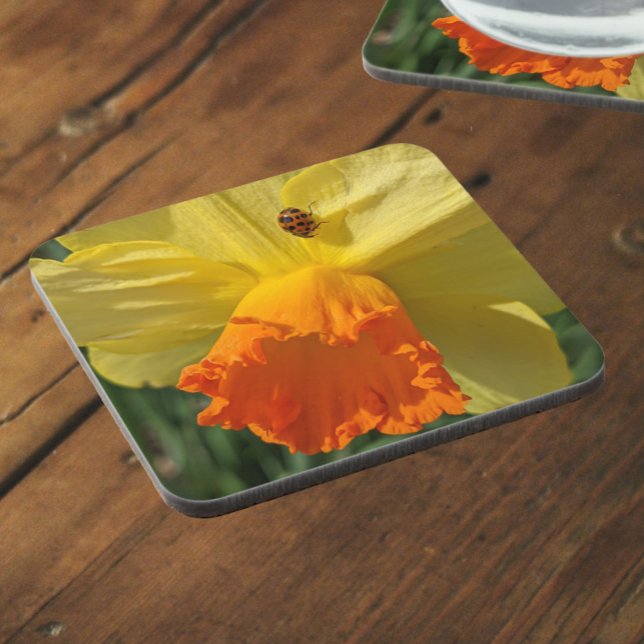 Ladybug on Yellow Daffodil Floral Coaster (In Situ)