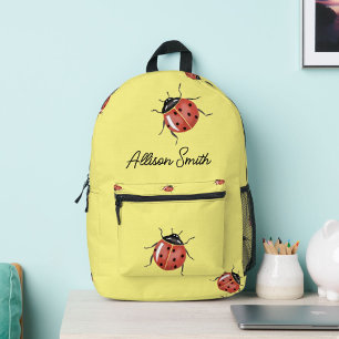 Ladybug on yellow personalised printed backpack