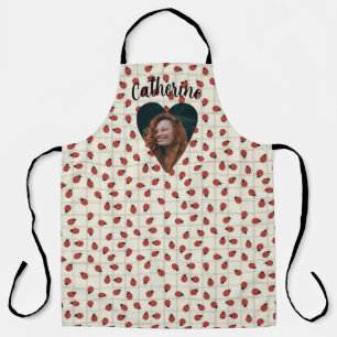 Ladybug Pattern Custom Photo & Name on Cream White Apron