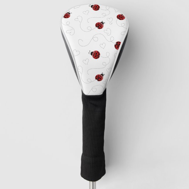 Ladybug Pattern Cute Red Black Hearts Minimal Golf Head Cover (Front)