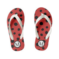 Ladybug Pattern Monogram Kids Flip Flops