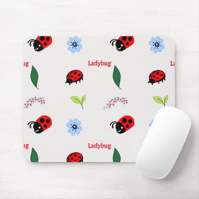 Ladybug pattern on grey mouse pad (With Mouse)