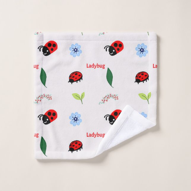 Ladybug pattern on grey wash cloth (Wash Cloth)