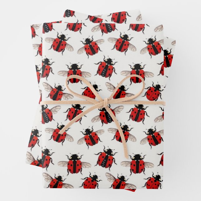 Ladybug Pattern Wrapping Paper Sheet (In situ)