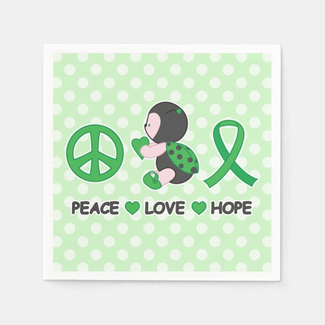 Ladybug Peace Love Hope Green Awareness Ribbon Napkin (Front)