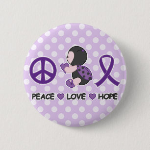 Ladybug Peace Love Hope Purple Awareness Ribbon 6 Cm Round Badge