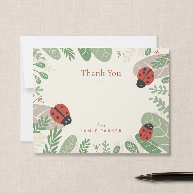 Ladybug Personalised Children’s Thank You Note Card (Ladybird Meadow - 4.25x5.5" Thank You Note Card)