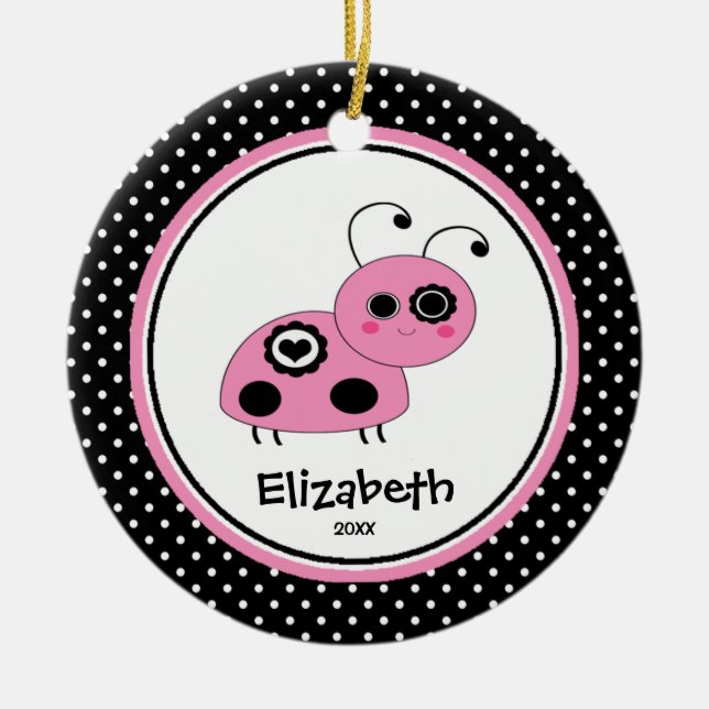 Ladybug Personalised Girl Christmas Ornament Pink (Front)