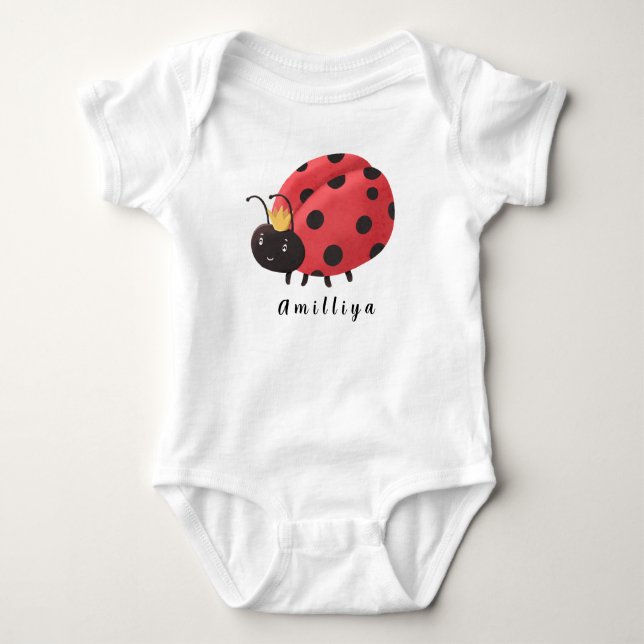 Ladybug Personalised Name Cute Morden  Baby Bodysuit (Front)