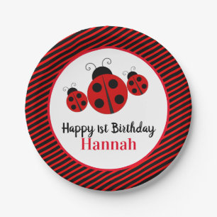 Ladybug Personalized 1st Birthday Paper Plate