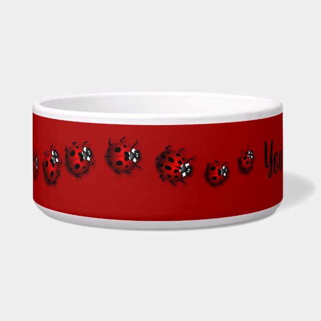Ladybug Pet Dish Personalise Ladybird Pet Bowl (Left)