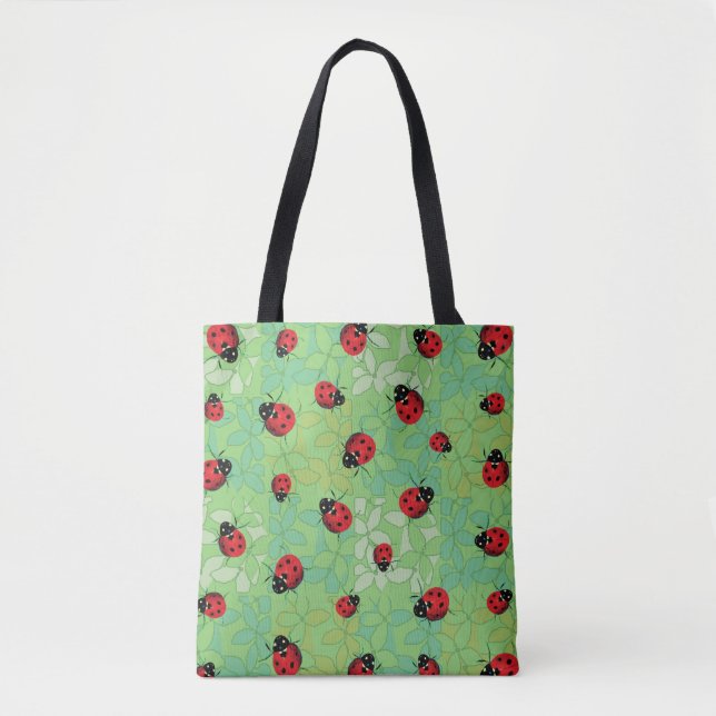 Ladybug Petals Green Pattern Tote Bag (Front)