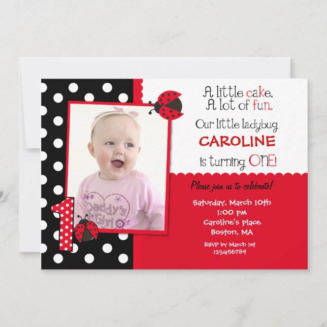 Ladybug Photo 1st Birthday Party Invitation (Front)