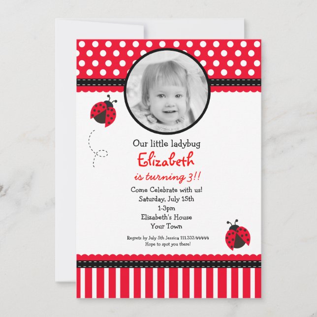Ladybug Photo Birthday Invitation (Front)