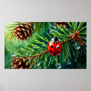 Ladybug Pine Branch Nature Wall Decor Botanical