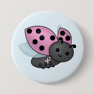 Ladybug Pink Awareness Ribbon Button