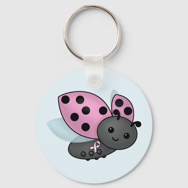 Ladybug Pink Awareness Ribbon Keychain (Front)