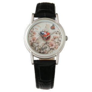Ladybug Pink Flowers Pearls Butterfly Watch