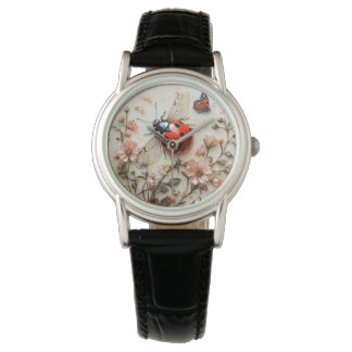  Ladybug Pink Flowers Pearls Butterfly  Watch