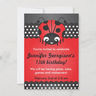 Ladybug Polka Dot Birthday Party Invitation