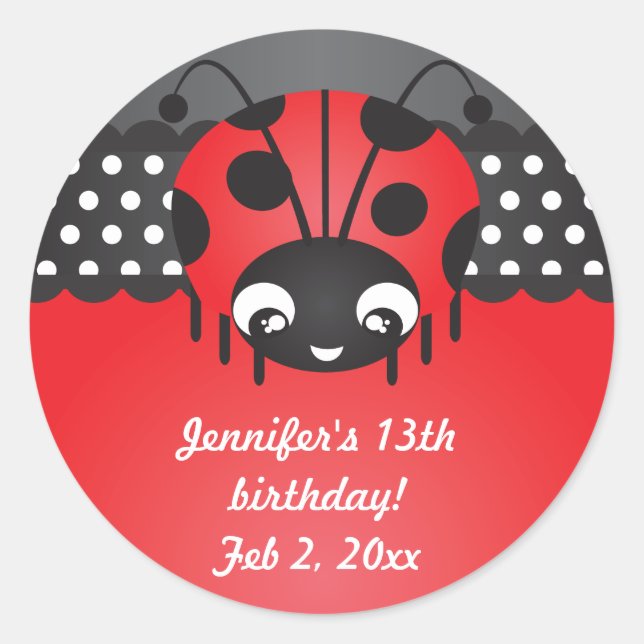 Ladybug Polka Dot Birthday Party Stickers (Front)